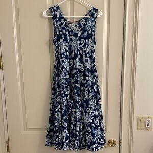 Casual Blue and White Floral Midi Dress